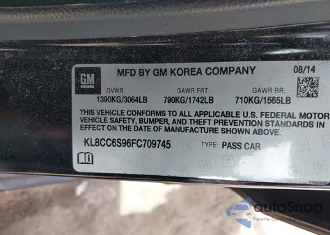 2015 Chevrolet Spark 1Lt Manual from USA, damaged, VIN KL8CC6S96FC709745